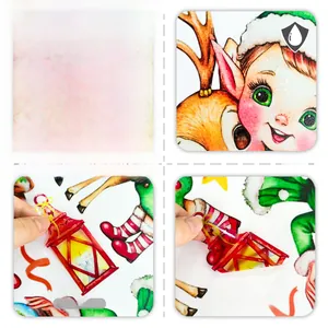 Detail view of waterproof Christmas elf window stickers showing double-sided visual design