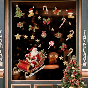 Christmas Santa Claus sleigh static window stickers for festive glass decoration