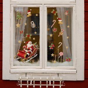 Christmas Window Clings Santa Sleigh Reindeer Static Cling PVC Double Sided Decals Waterproof Holiday Glass Decoration