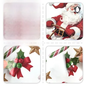 Waterproof Santa Claus window clings set featuring holly leaves and candy canes detail