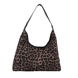 Stylish leopard print hobo shoulder bag with black strap in a minimalist design