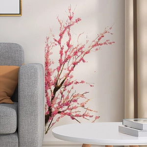 Pink blossom tree wall decal for modern living room decor with floral branch designs