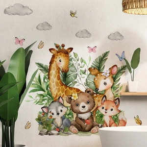 Hand-painted watercolor cartoon forest animal wall decals for kids room home decoration