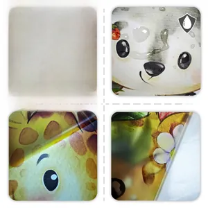 Detail of waterproof PVC wall stickers showing panda and giraffe patterns and back adhesive