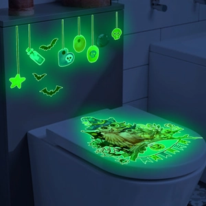 Halloween Luminous Owl Wall Sticker Glow In The Dark PVC Self Adhesive Pumpkin Bat Decal For Toilet Bathroom Holiday Decor