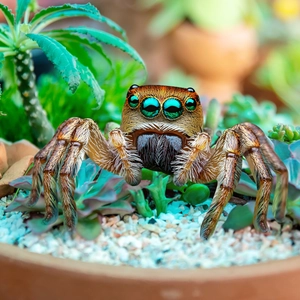 Green-eyed jumping spider garden stake decoration made of PVC for outdoor patio yard