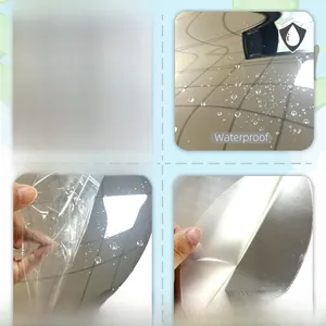 Waterproof silver PET mirror wall sticker showing self-adhesive backing and surface detail