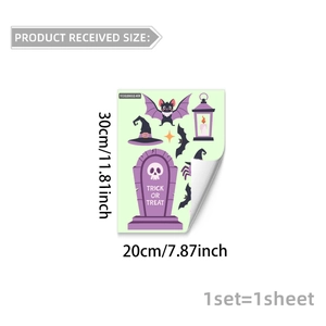 Luminous Halloween wall sticker featuring pumpkins, bats and tombstones in 30x20cm size