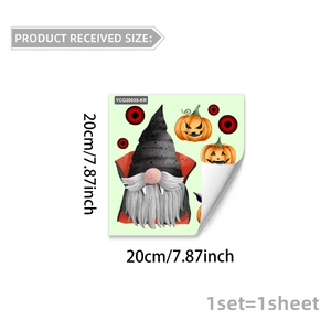 Luminous Halloween wall sticker size details showing vampire gnome and pumpkin lamp
