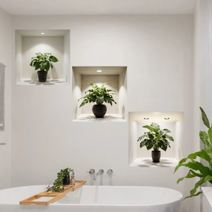 Detail of recessed LED niche spotlight in a bathroom with warm decorative lighting