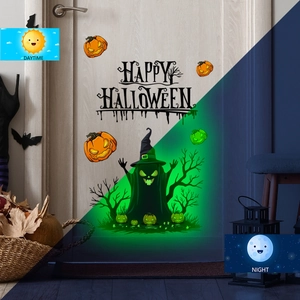 Glow in the dark Halloween wall stickers showing day and night green luminous effect