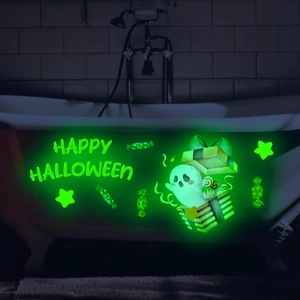 Luminous Happy Halloween wall stickers featuring glowing ghosts and stars for decor