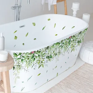 Minimalist hand-painted green vine leaves wall sticker for bedroom and bathroom decor