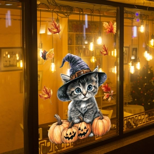 Halloween Katze und Kürbis Fensteraufkleber für festliche Herbstdekoration
