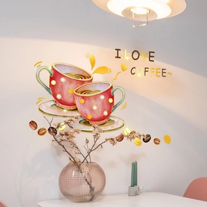 3D coffee cup wall sticker with I Love Coffee text and beans for warm room decor