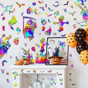 Halloween laser wall stickers with pumpkin bat and ghost motifs for festive home decor