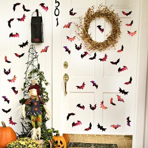Laser holographic bat wall stickers with gradient colors for Halloween home door decor