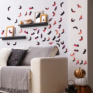 Halloween Bat Wall Stickers Laser Holographic 3D Removable PVC Decals For Party Home Room Decoration Iridescent