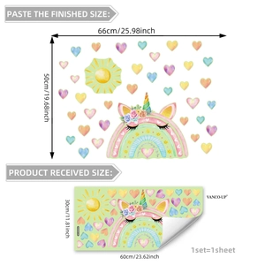 Luminous unicorn and rainbow wall stickers for bedroom with glow in dark hearts