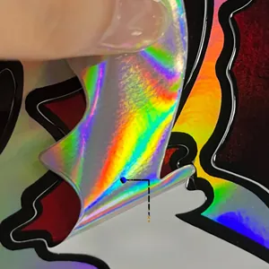 Detailed macro view of iridescent laser bat wall stickers with shifting color effects