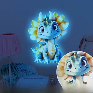 Luminous blue triceratops wall decal glowing in the dark for kids nursery decoration