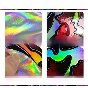 Macro detail of holographic laser bat stickers showing waterproof surface and adhesive back