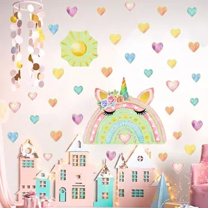 Luminous unicorn and rainbow wall decals set for kids' bedroom decoration