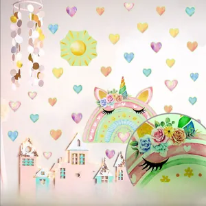 Glow in the dark wall stickers with cartoon rainbow unicorns and heart patterns