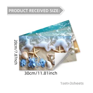 Set di 3 adesivi murali vita marina con stelle marine e conchiglie 20x30cm