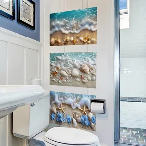 Adesivi murali spiaggia oceanica con conchiglie e stelle marine per bagno decorativo