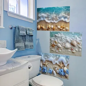 Set di 3 adesivi murali 3D spiaggia oceano con conchiglie e stelle marine per bagno decor