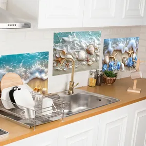 Adesivi Murali Spiaggia Oceano Impermeabile PVC Autoadesivo Stella Marina Conchiglia Per Bagno Cucina