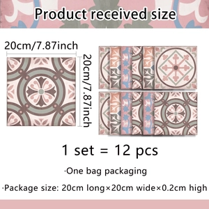 Retro geometric mandala tile stickers for kitchen and bathroom walls in 20x20cm size