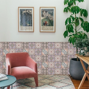 Retro patterned tile wall stickers in pastel tones for vintage kitchen or patio decor