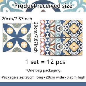 Macro detail of 20x20cm vintage geometric pattern PVC tile stickers set of 12