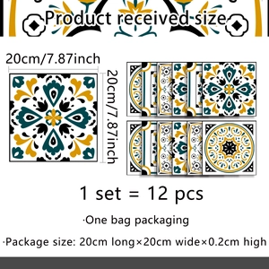Mandala style vintage tile wall stickers for kitchen 20x20cm set of 12 waterproof decals