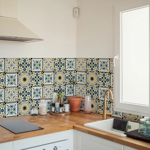 Retro Bohemian tile stickers for kitchen backsplash with vintage floral patterns