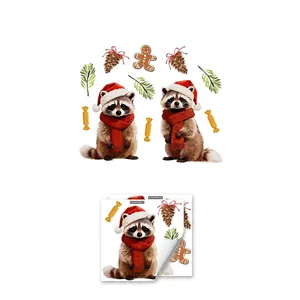 Christmas Raccoon Window Cling Decal with Gingerbread and Festive Elements 60x40cm