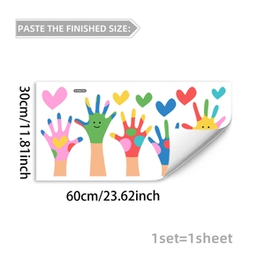 Colorful handprint and heart wall decals for children rooms with creative smiling palms