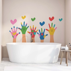 Colorful palm prints and hearts wall stickers for creative home and nursery room decoration