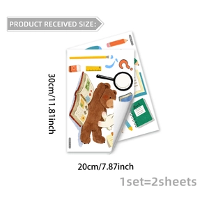 Set of 2 cartoon bear and stationery wall stickers for kids room decor 20x30cm