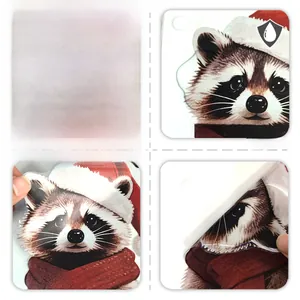 Waterproof Christmas raccoon sticker detail showing original design and transfer effect