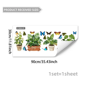 Macro view of potted plant wall decal sheet measuring 30x90cm with butterfly patterns