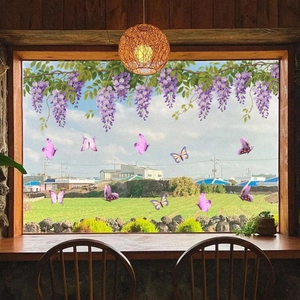 Double-sided wisteria flower and butterfly window stickers for home glass decoration
