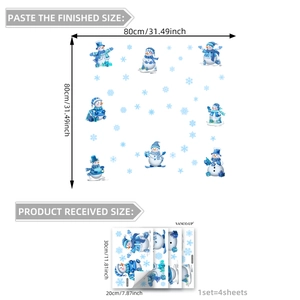 Christmas snowman and snowflake window stickers set, double-sided 80x80cm static decals