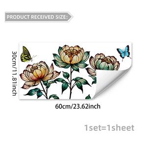 Vintage floral window stickers with peonies and butterflies in 30x60cm size