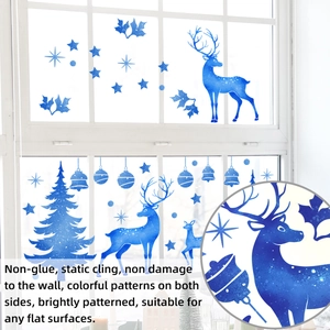 Blue Christmas reindeer window clings with double-sided visible static adsorption design