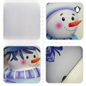 Detail showing waterproof texture and original snowman design on static window stickers