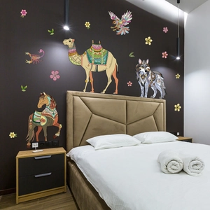 Bohemian mandala animal wall sticker set with camel and wolf on bedroom wall decor