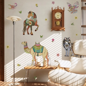 Middle Eastern style animal wall stickers featuring camels and wolves for home decor